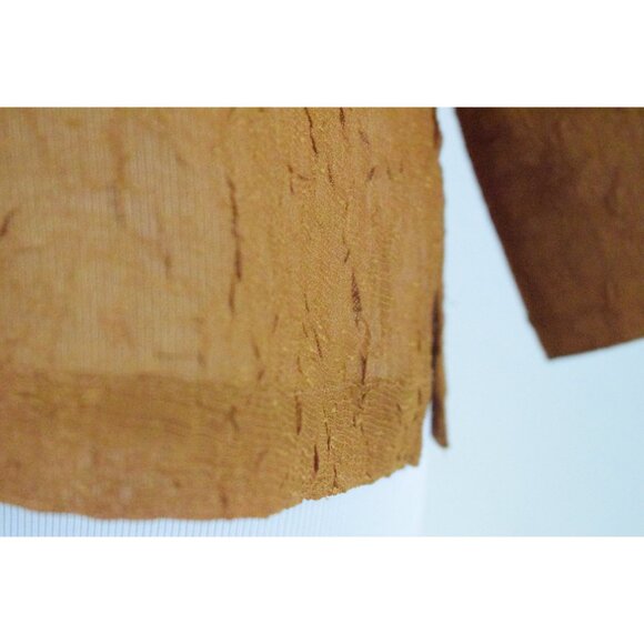 Vintage 90s Tawny Brown Crinkle Polyester  Sheer Blouse size S - Picture 7 of 8